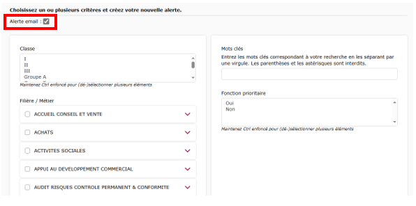 Je sélectionne la case alerte mobilité
