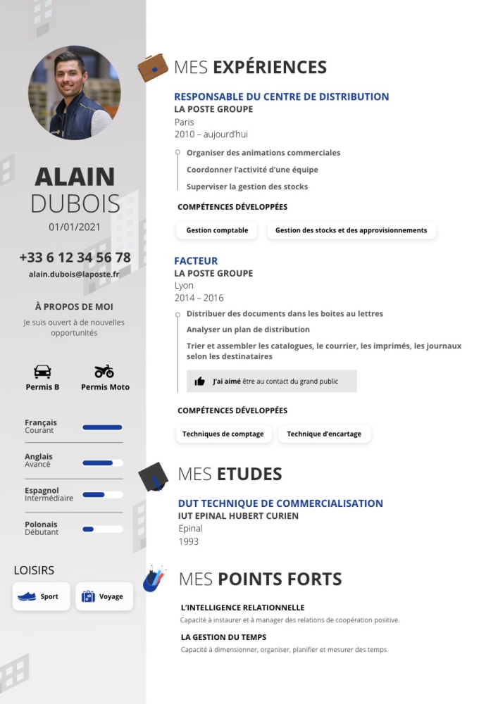 Un CV construit avec My Resume