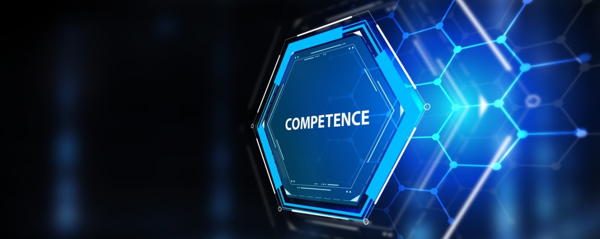 Image avec un hexagone bleu comprenant le mot "Compétence"